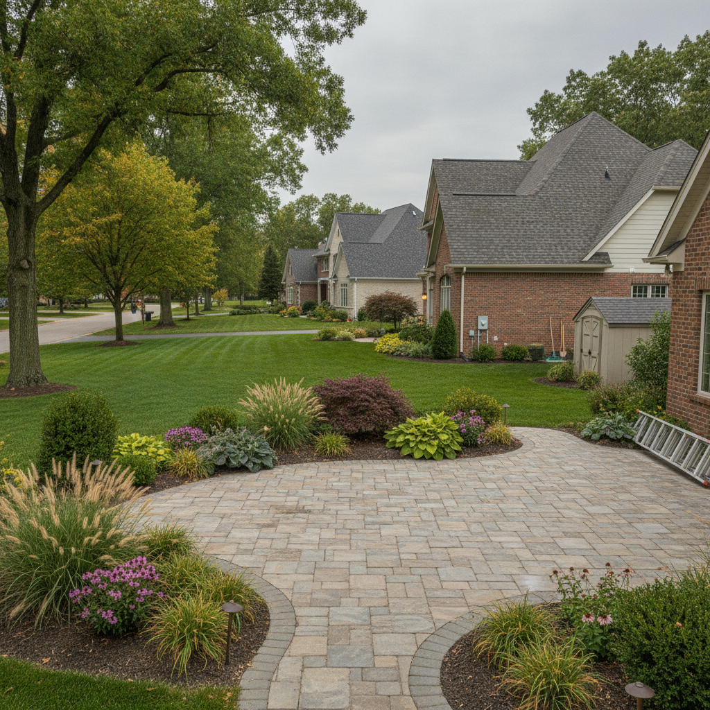 Completed exterior residential landscaping project in Hudson, OH